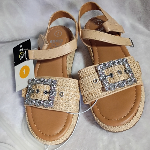 Art Class Tan Sandals with Bling Silver Buckles - Picture 2 of 5